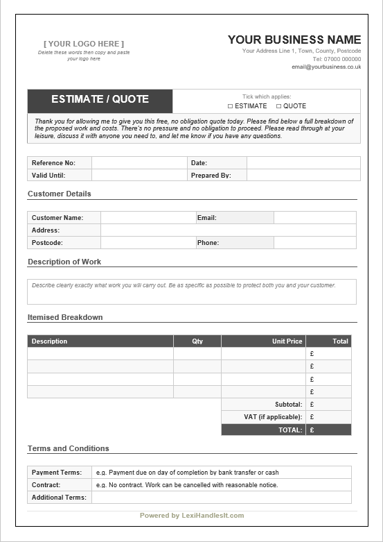 Lexi's Estimate & Quote Template